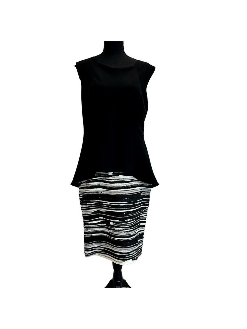 LAFAYETTE New York black white asymmetrical sleeveless peplum sequin dress 10